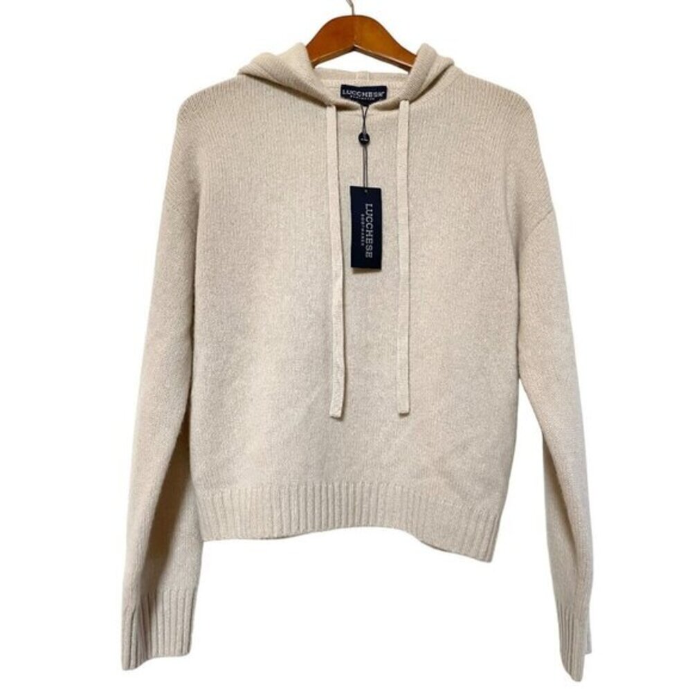 Lucchese Astrid Cashmere Hoodie Pullover‎ Sweater Fog womens sz XS